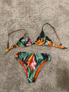 FARM Rio Tropical Floral Green Orange Pink Bikini Set